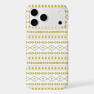 Aztec Shapes Pattern Teal Gold Cream