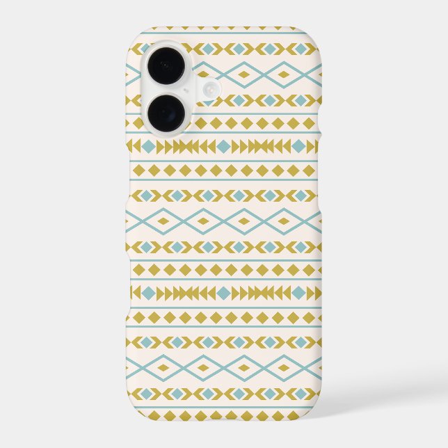 Aztec Shapes Pattern Teal Gold Cream (Back)