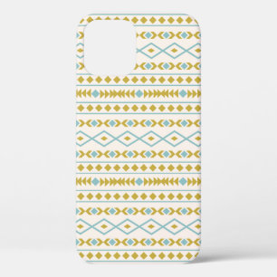 Aztec Shapes Pattern Teal Gold Cream iPhone 12 Case