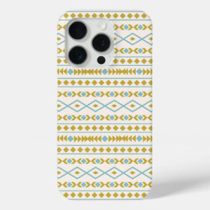 Aztec Shapes Pattern Teal Gold Cream iPhone 15 Pro Case
