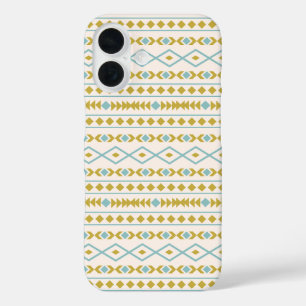 Aztec Shapes Pattern Teal Gold Cream iPhone 16 Case