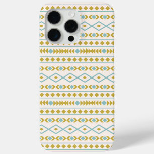 Aztec Shapes Pattern Teal Gold Cream iPhone 15 Pro Max Case