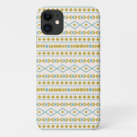 Aztec Shapes Pattern Teal Gold Cream