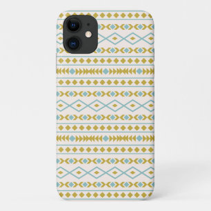 Aztec Shapes Pattern Teal Gold Cream Case-Mate iPhone Case