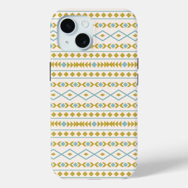 Aztec Shapes Pattern Teal Gold Cream Case-Mate iPhone Case (Back)