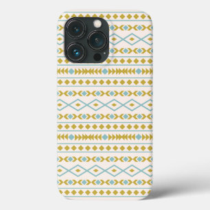 Aztec Shapes Pattern Teal Gold Cream iPhone 13 Pro Case