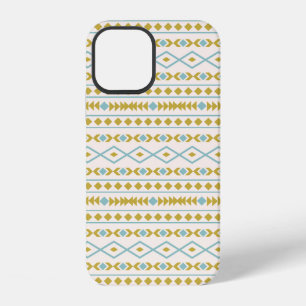 Aztec Shapes Pattern Teal Gold Cream iPhone 12 Case
