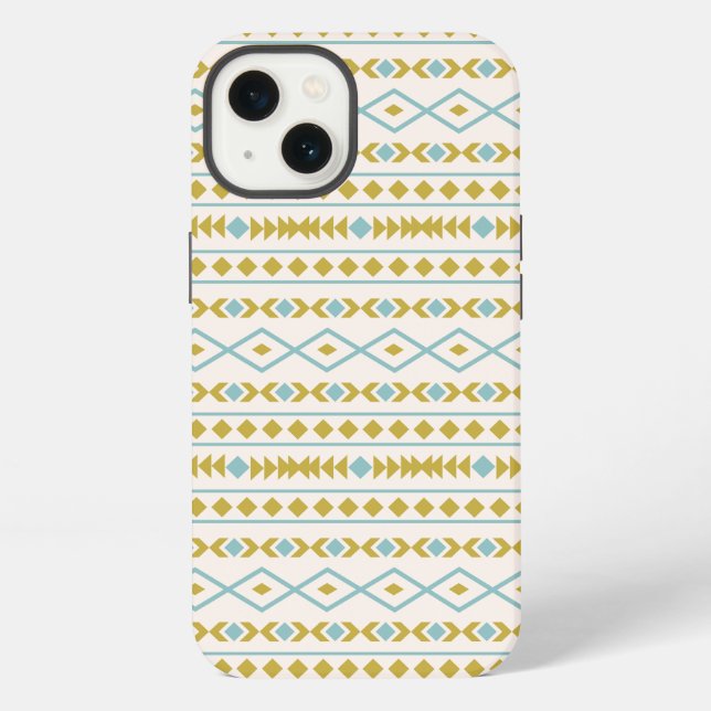 Aztec Shapes Pattern Teal Gold Cream iPhone Case (Back)