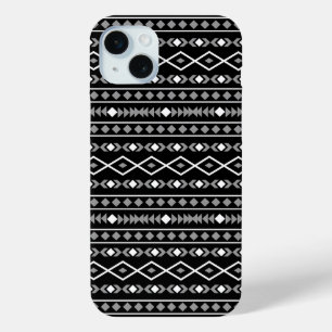 Aztec Shapes Pattern White Grey Black iPhone 15 Mini Case