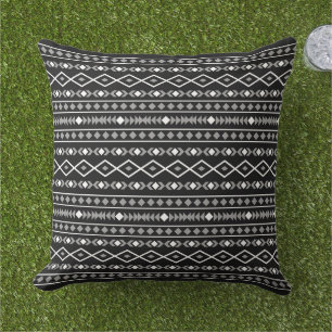 Aztec Shapes Pattern White Grey Black Cushion