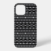 Aztec Shapes Pattern White Grey Black