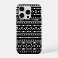 Aztec Shapes Pattern White Grey Black