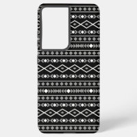 Aztec Shapes Pattern White Grey Black