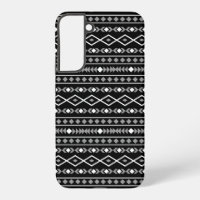 Aztec Shapes Pattern White Grey Black
