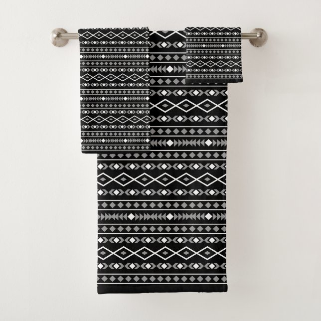 Aztec Shapes Rpt Pattern Grey White Black Bath Towel Set (Insitu)