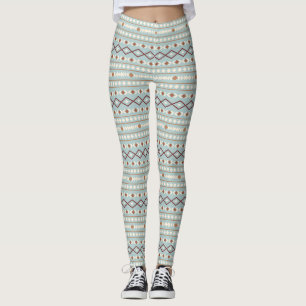 Aztec Shapes Rpt Pattern Rusts Cream Teal-Blue Leggings