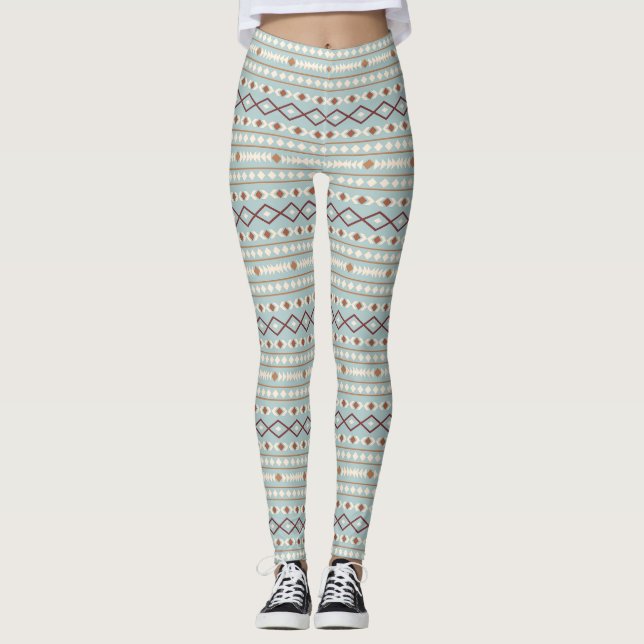 Aztec Shapes Rpt Pattern Rusts Cream Teal-Blue Leggings (Front)
