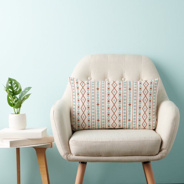 Aztec Shapes V Pattern Rust Teal Cream Lumbar Cushion (Chair)