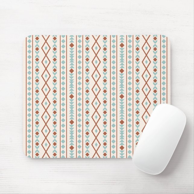 Aztec Shapes V Pattern Rust Teal Cream Mouse Pad (With Mouse)