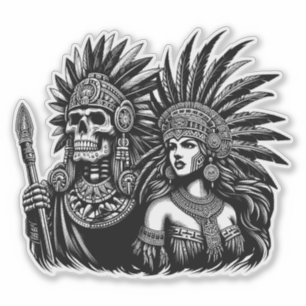 Aztec Skeleton Warrior with Princess woman art