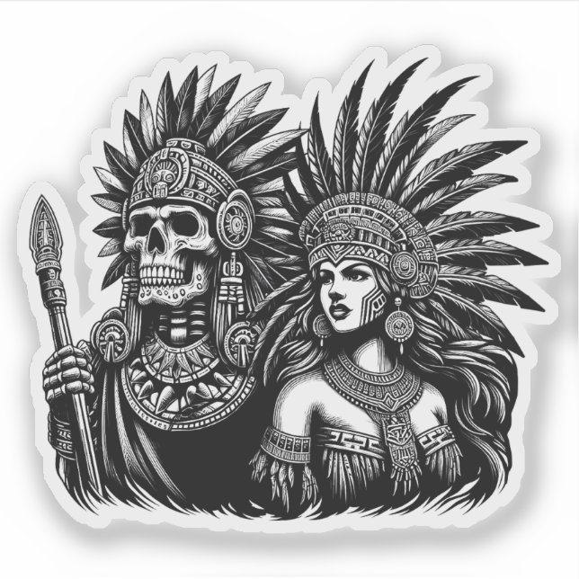 Aztec Skeleton Warrior with Princess woman art (Front)