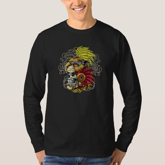 Aztec Skull Jaguar Warrior Mask Ancient Mayan Myth T-Shirt (Front)