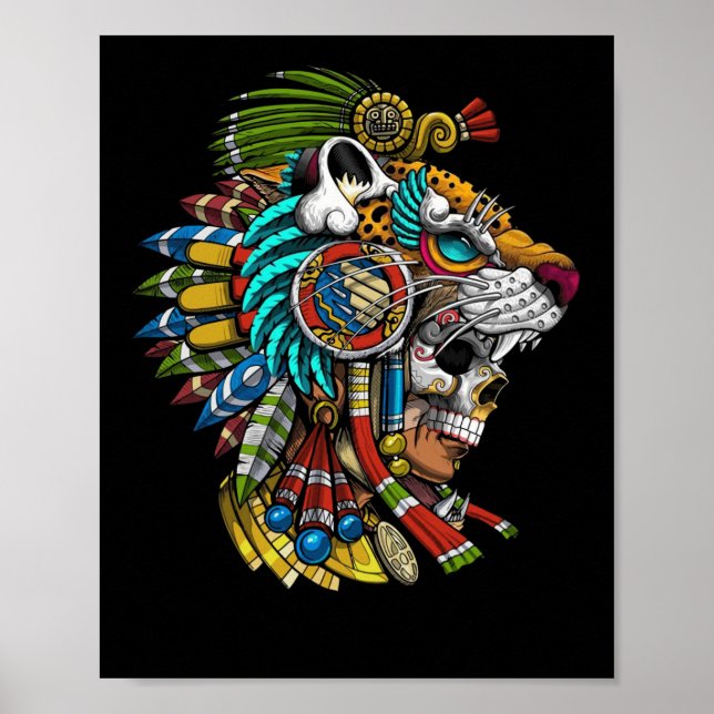 Aztec Skull Jaguar Warrior Mask Ancient Mayan Poster (Front)