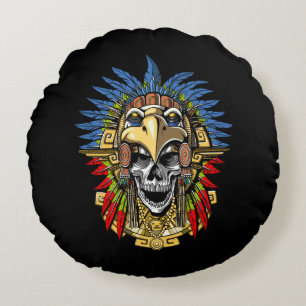 Aztec Skull Warrior Round Cushion