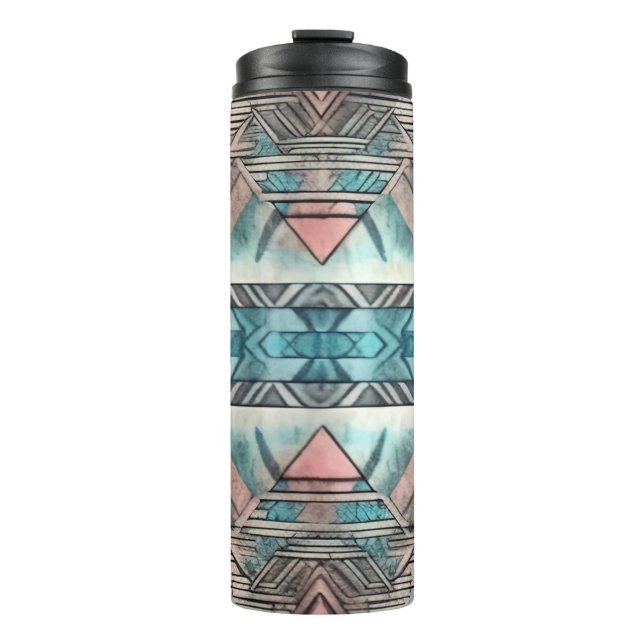 Aztec Southwestern Pastel Pink And Blue Thermal Tumbler (Front)
