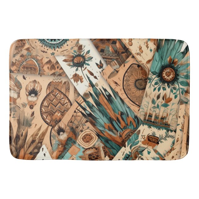 Aztec Southwestern Tribal Feathers Bath Mat (Front)
