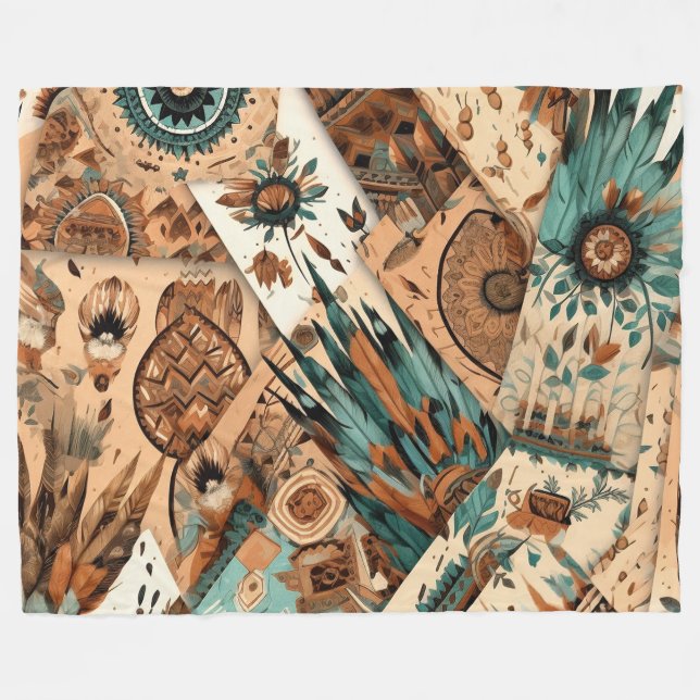 Aztec Southwestern Tribal Feathers Fleece Blanket (Front (Horizontal))