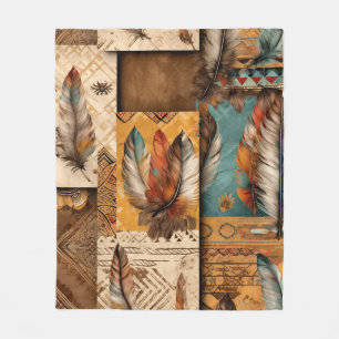 Aztec Southwestern Tribal Feathers Fleece Blanket
