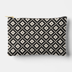 Aztec Style Block Print Black+Cream Pattern Accessory Pouch