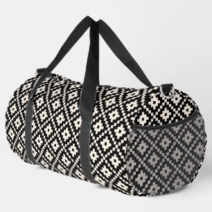 Aztec Style Block Print Black+Cream Pattern Duffle Bag