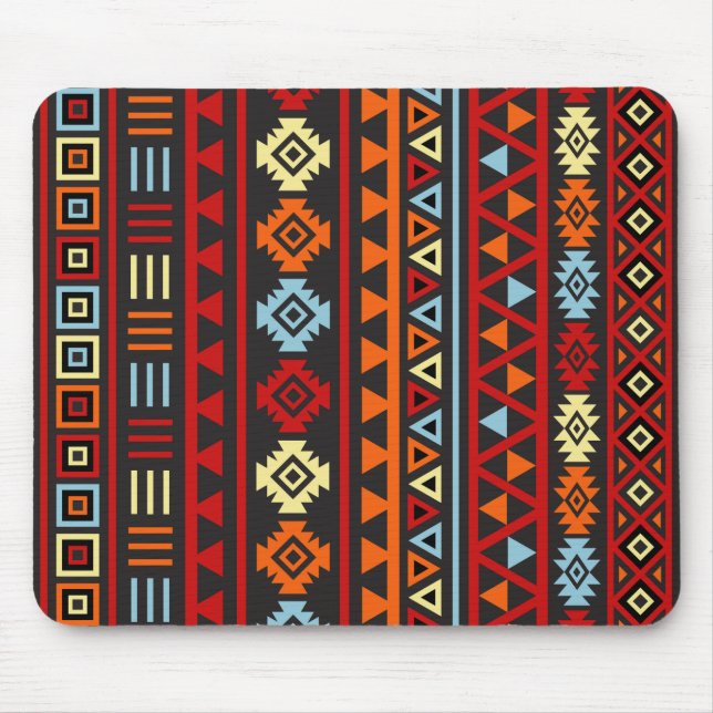 Aztec Style Lg (v) Ptn - Orange Yellow Red & Blk Mouse Pad (Front)