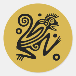 Aztec Style Mexican Monkey Black on Gold  Classic Round Sticker