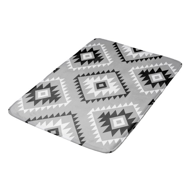 Aztec Style Motif Big Pattern Black White Grey Bath Mat (Angled)