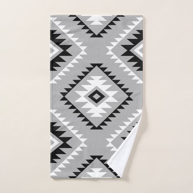 Aztec Style Motif Lg Pattern Black White Grey Hand Towel (Hand Towel)
