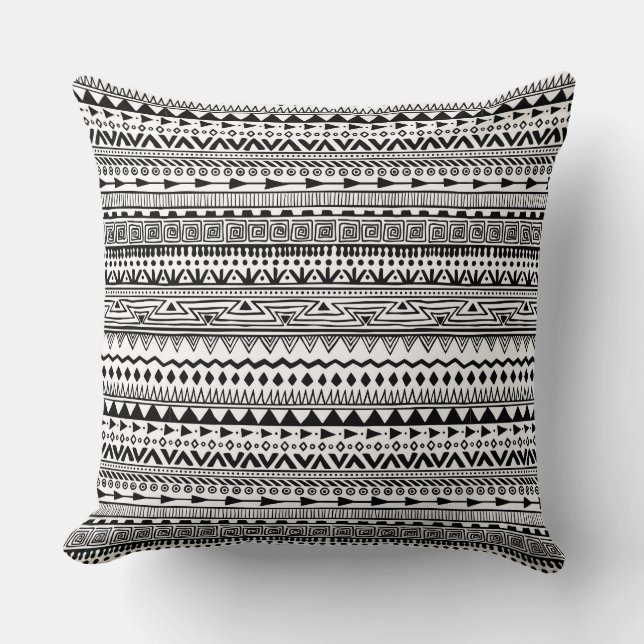 Aztec style pattern black white pattern cushion (Front)