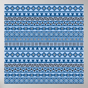 Aztec Style Pattern Blues Black & White Poster
