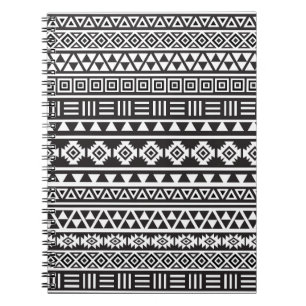 Aztec Style Pattern - Monochrome Spiral Notebook