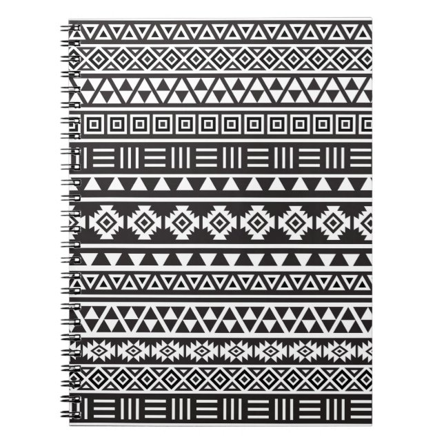 Aztec Style Pattern - Monochrome Spiral Notebook (Front)