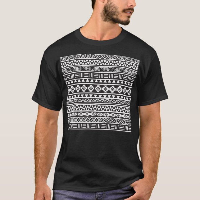 Aztec Style Pattern - Monochrome T-Shirt (Front)
