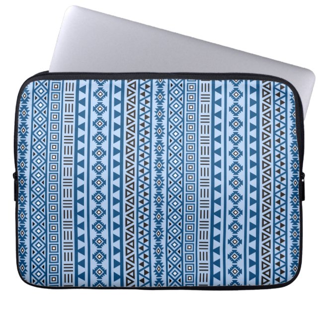 Aztec Style Vertical Pattern Blues Black & White Laptop Sleeve (Front)