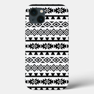 Aztec Stylised Big Pattern II Black on White iPhone 13 Case