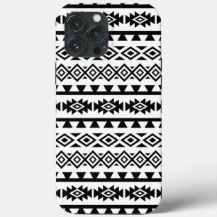 Aztec Stylised Big Pattern II Black on White iPhone 13 Pro Max Case