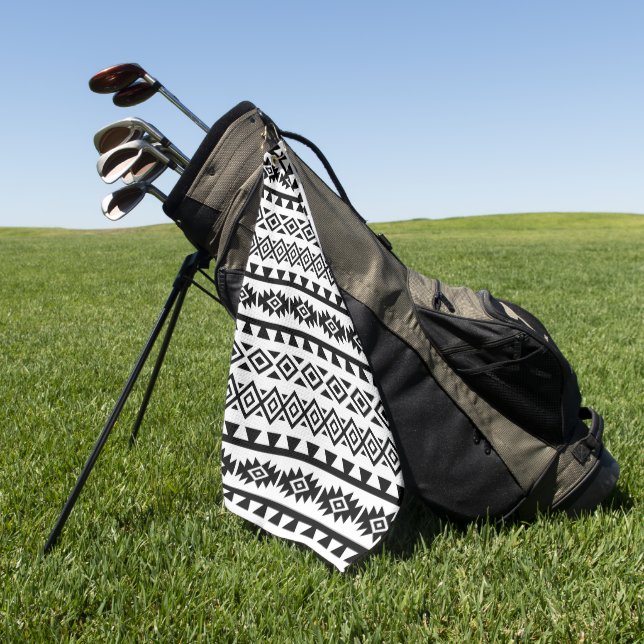 Aztec Stylised Big Pattern II Black on White Golf Towel (Green)