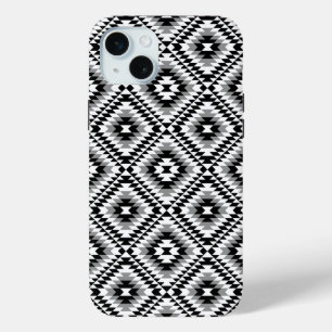 Aztec Stylised BW+Grey Symbol Pattern iPhone 15 Mini Case