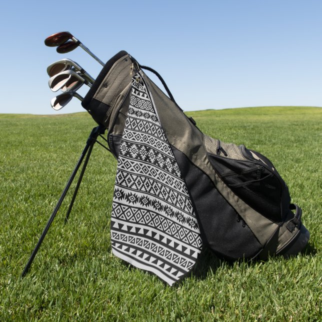 Aztec Stylised Pattern Black+Grey Golf Towel (Green)