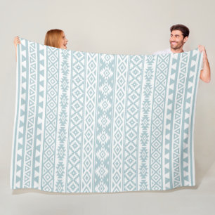 Aztec Stylised Pattern Duck Egg Blue & White Fleece Blanket
